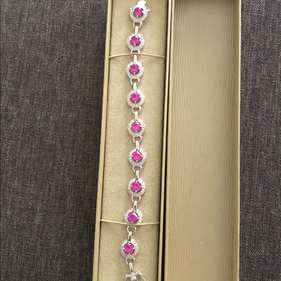 7" Ross Simons Sterling silver pink lab created  Rhodium Over 925 Bracelet. B6 - Picture 5 of 9